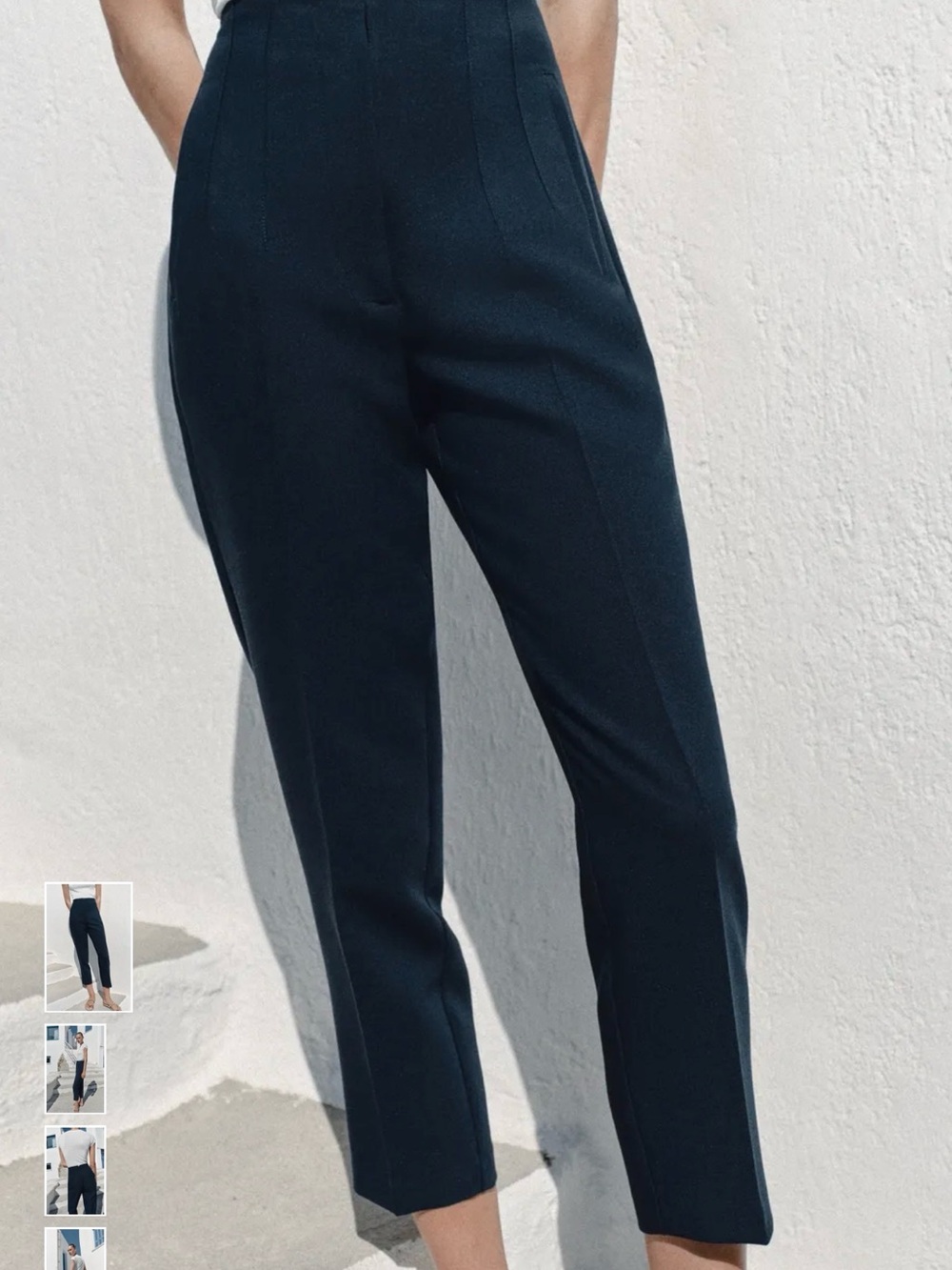 Zara Dark Navy High-Waist Cropped Tapered Pants